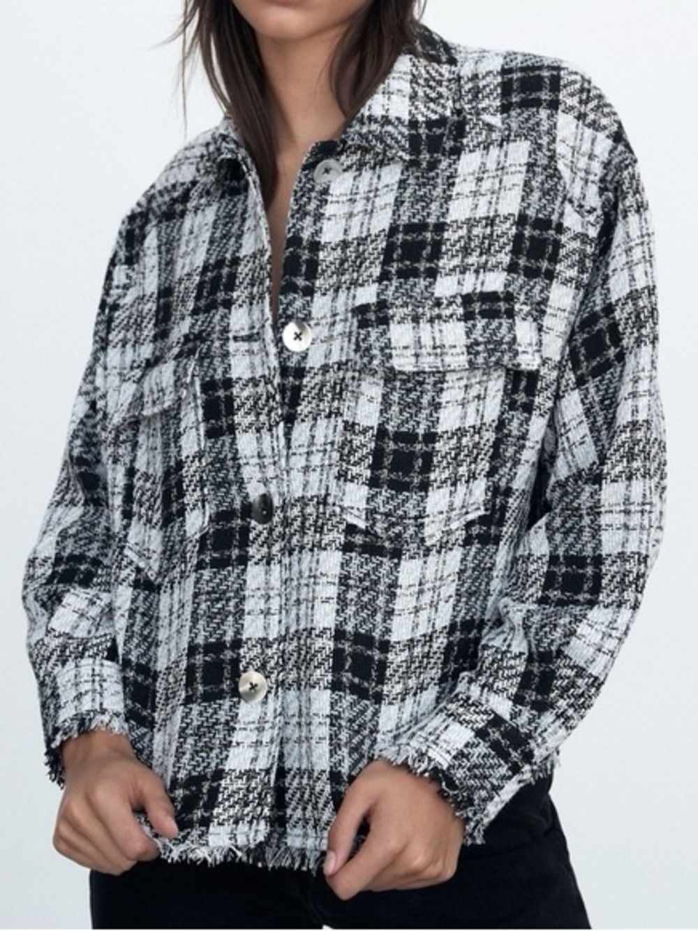Zara Plaid Textured Shacket Overshirt